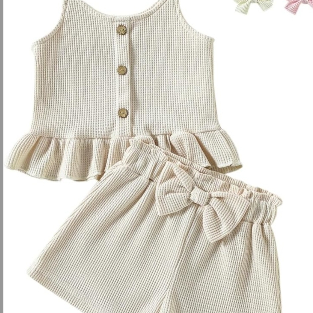 Cream Knit Tank and Shorts Set